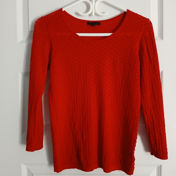 Ca Va De Soi red wool pointelle knit top Super 160 size Medium EUC flawless - Picture 2 of 9